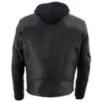 Men’s ‘Utility Pocket’ Motorcycle Jacket in Black Leather, Scooter Style with Vents and a Hood