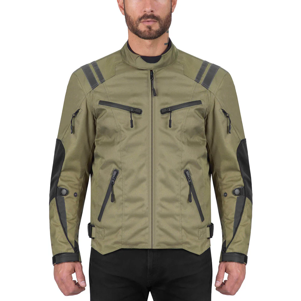 Ironborn military green textile moto jacket for men.