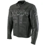 Stylish Men’s Motorcycle Jacket in Black Leather with '3 Skull Head' Design and X-Armor Safety