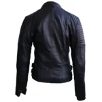 Trendy Black Leather Jacket Featuring Padded Shoulders and Brando Style