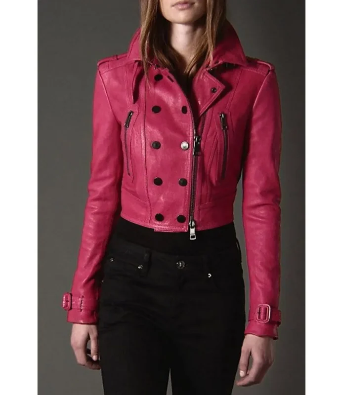 Front view of Fuchsia Leather Jacket for Women