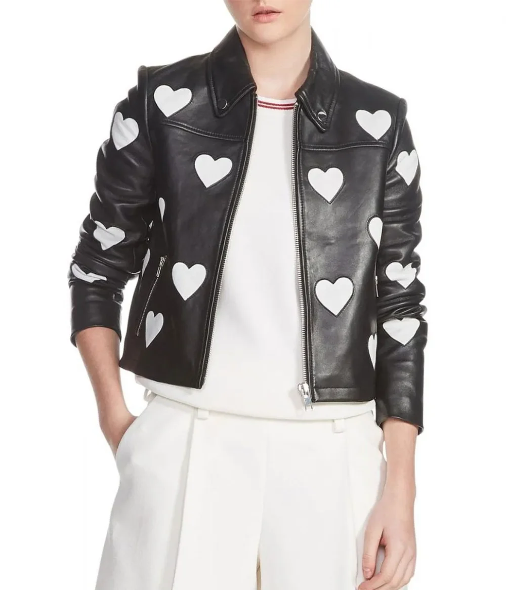 Front view of Women's Leather Motorcycle Jacket with Heart