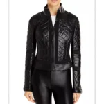 Front view of Stylish Leather Mesh Biker Jacket