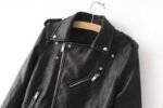 Women’s Stylish Black Brando Leather Jacket with Belt and Shoulder Epaulettes