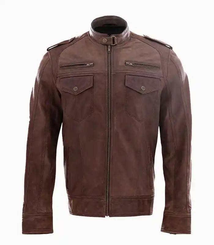 Front view of Genuine Leather Brown Jacket