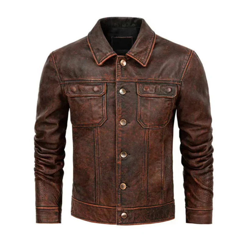 Front view of Slim Fit PU Leather Biker Jacket