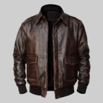 High-Quality Jacob Brown Leather A-2 Bomber Jacket for Men, Distressed Finish