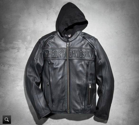 Front view of Hooded Harley Davidson Jacket