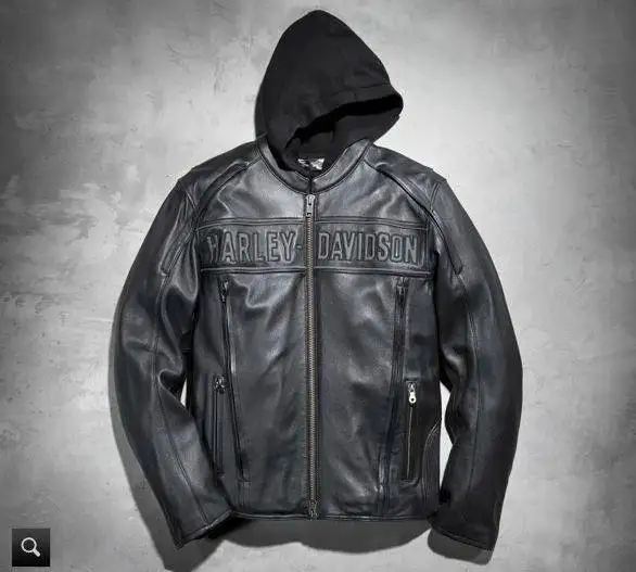 Front view of Hooded Harley Davidson Jacket