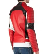 Back view of men's black and red padded motorcycle jacket