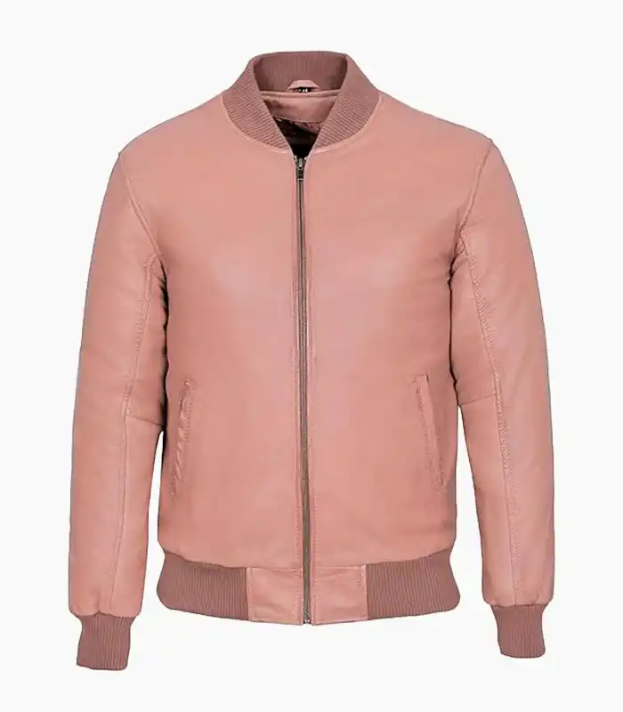 Front view of Men’s Lambskin Leather Bomber Jacket