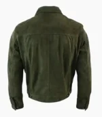 Back view of Olive Leather Trucker Jacket