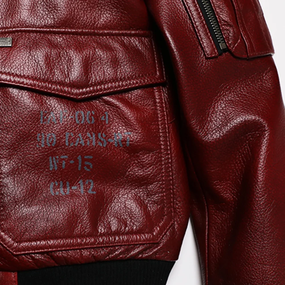 Close-up of details on Men's Cowhide Bomber Jacket