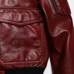 Close-up of details on Men's Cowhide Bomber Jacket