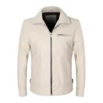 Front view of White PU Leather Biker Jacket