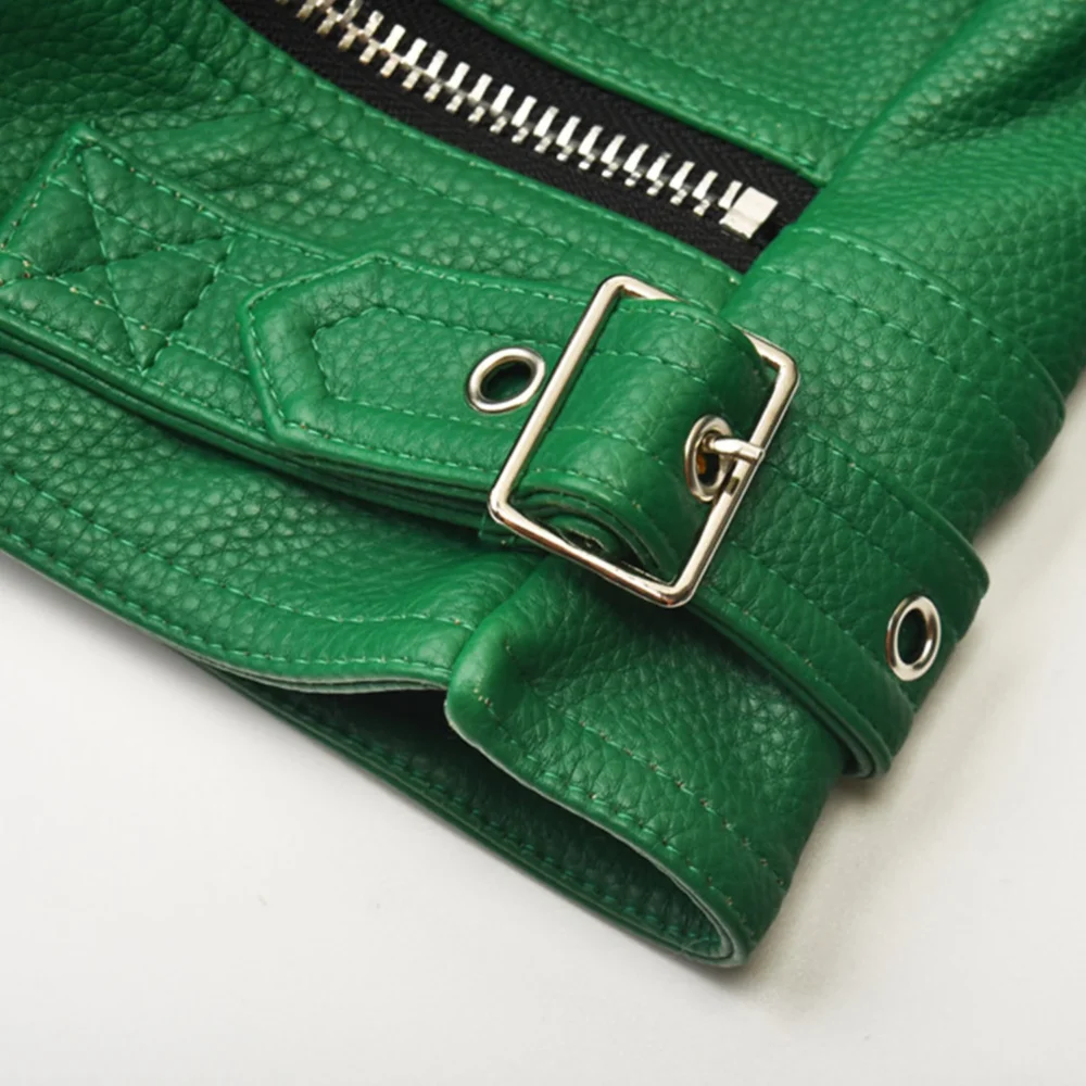 Close-up of jacket's zipper and embellishments