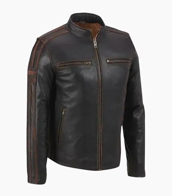 Front view of Men’s Brown Racer Biker Jacket