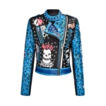 Front view of Graffiti Style Faux Leather Jacket