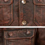 Close-up of Brown PU Leather Biker Jacket fabric