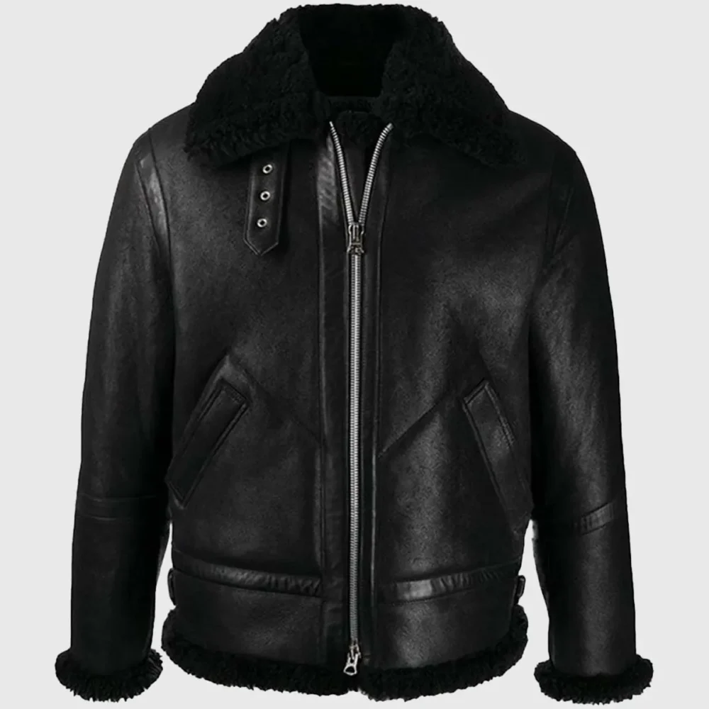 B-3 Shearling Black Leather Aviator Jacket