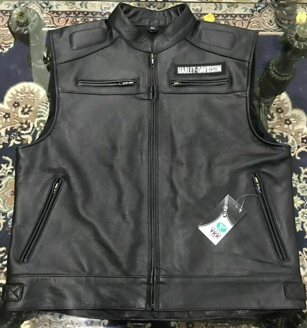 Black Leather Harley Davidson Men's Vest