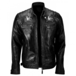 Distressed Racer Jacket with Skull Detail