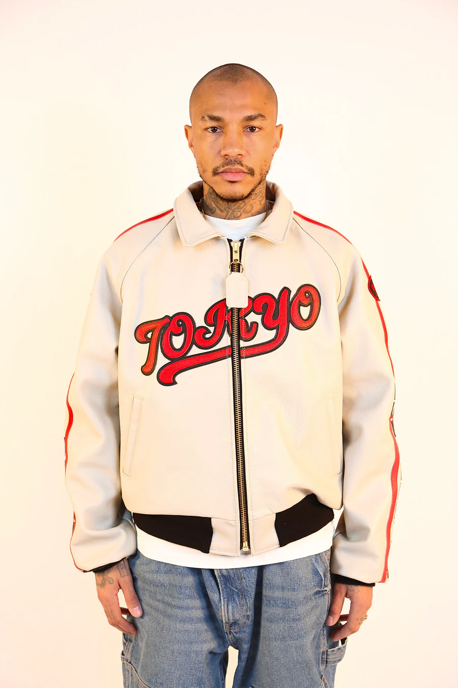 Black & White Leather Tokyo Bomber Jacket by Vanso