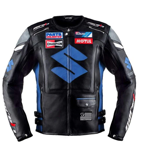 Blue Suzuki Leather Racing Jacket - Motul Design