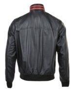 Casual Leather Bomber Jacket with Striped Detail
