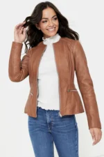 Collarless Leather Jacket