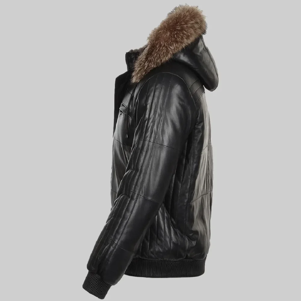 Black Bomber Jacket with Fur Hood