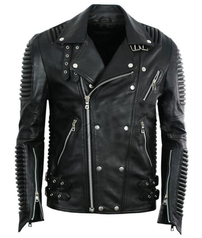 Quilted Black Leather Biker Jacket