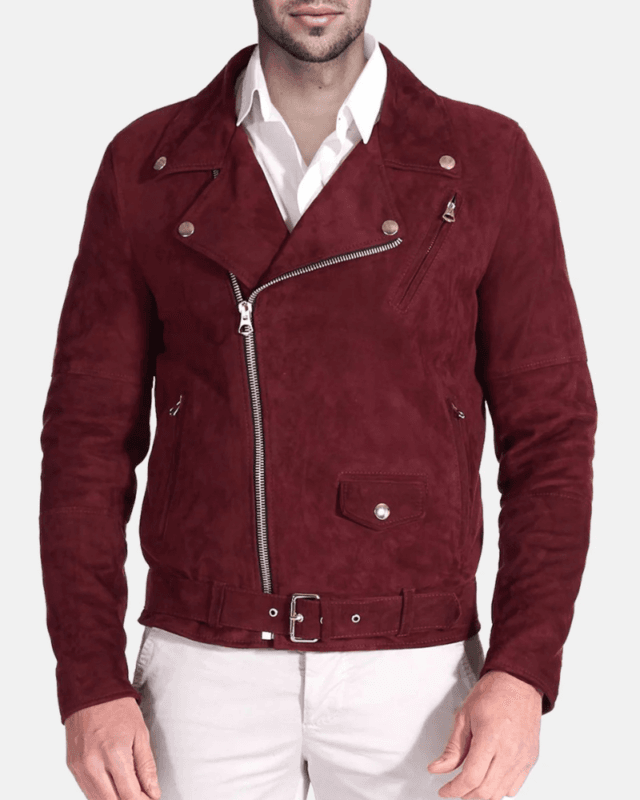Deep Maroon Suede Leather Jacket