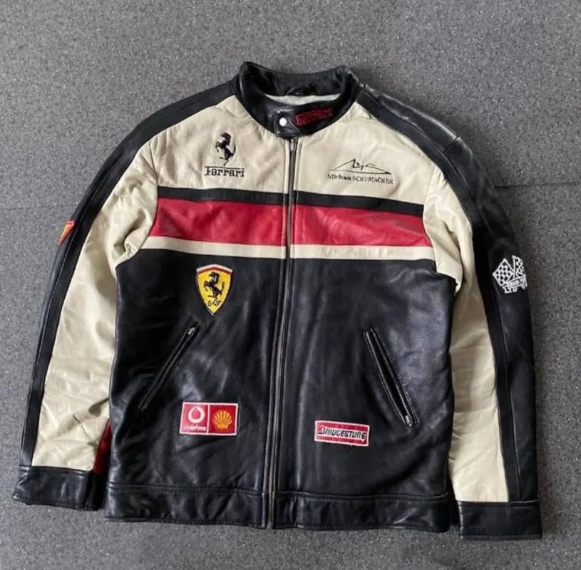 Ferrari Cowhide Leather Racing Moto Jacket