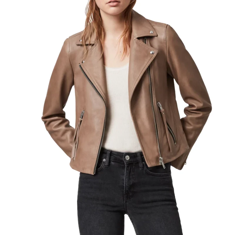 Tan Leather Biker Jacket