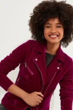 Women’s Pink Velour Biker Jacket