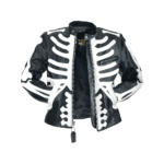 Leather Biker Jacket with Skeleton Details