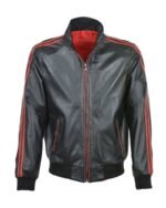 Striped Collar Leather Bomber Jacket