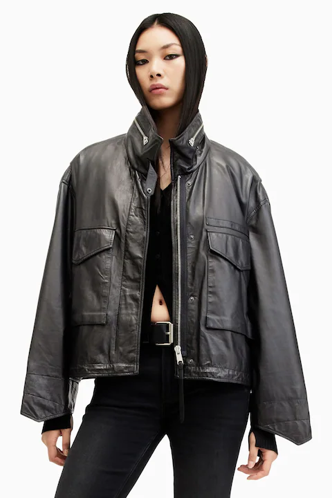 Black Leather Oversized Jacket