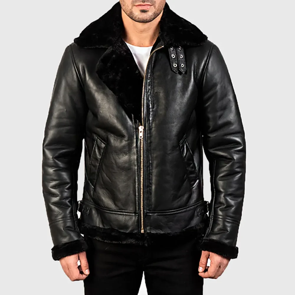 Men’s Black B-3 Bomber Leather Jacket