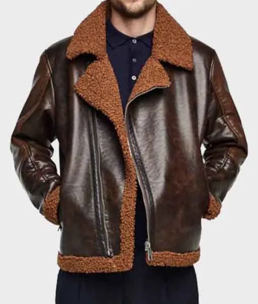 Dark Brown Shearling Leather Jacket