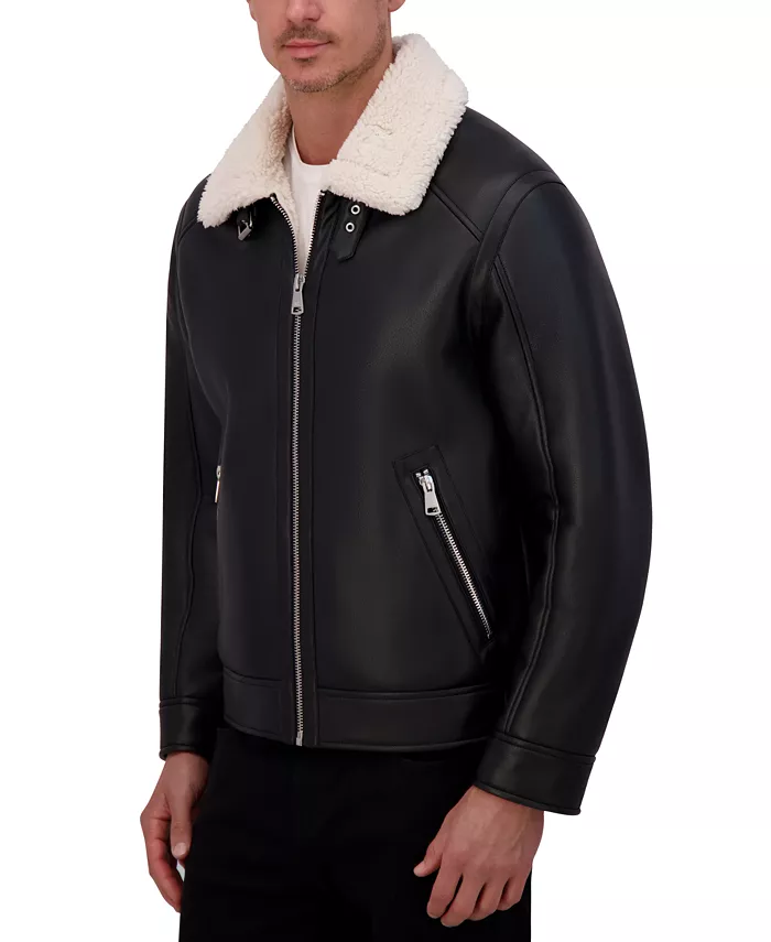 Men's Faux Shearling Moto Leather Jacket