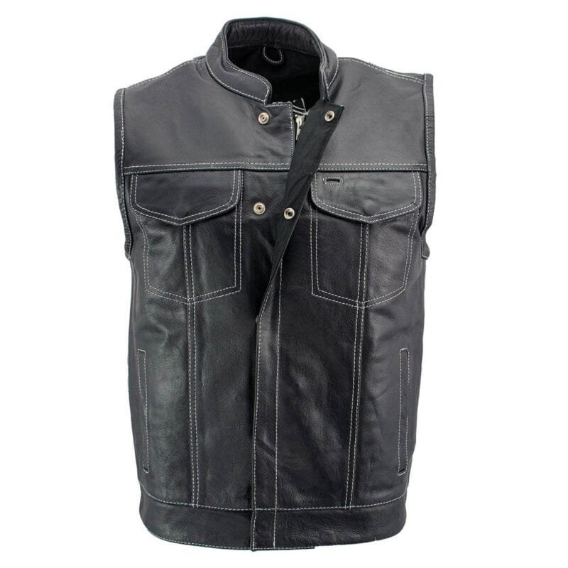 Black Leather Motorcycle Biker Vest