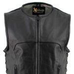 Collarless Leather Riding Vest