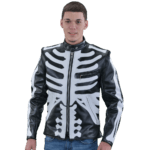 Motorcycle Leather Jacket with Skeleton Print