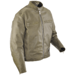 Olive Green Leather Retro Bike Jacket