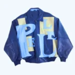 Blue Leather Bomber Jacket