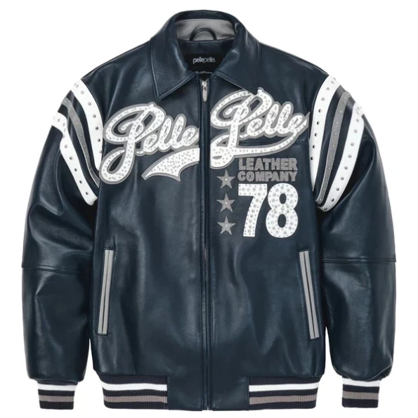 Pelle Pelle Encrusted Varsity Plush Navy Jacket