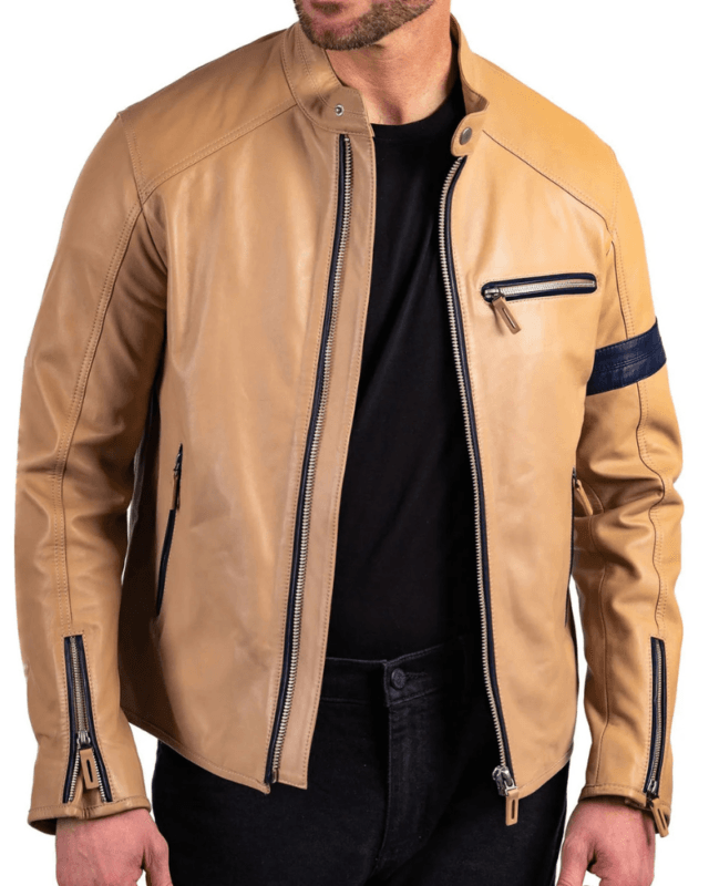Durable Light Tan Leather Jacket for Riders