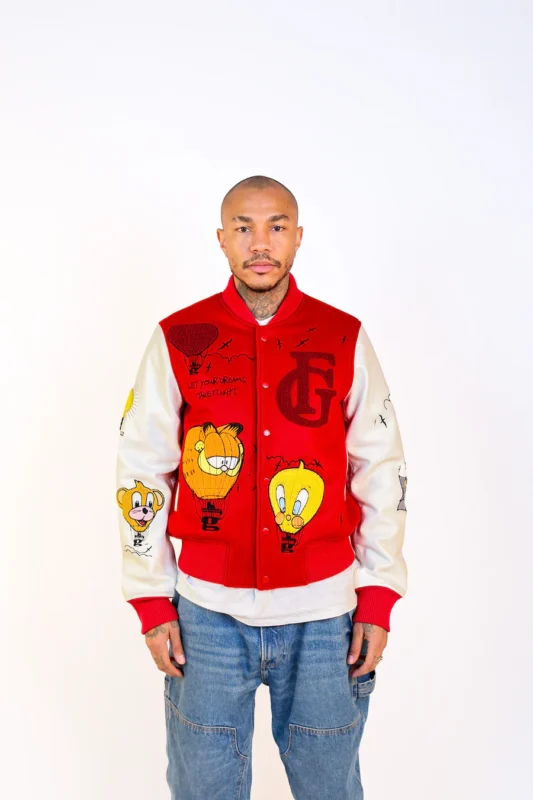 Red Varsity Jacket - Hot Air Balloon Graphic